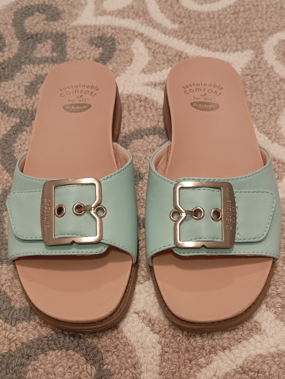 Dr. Scholl's Blue Slide Sandals with Silver Buckle